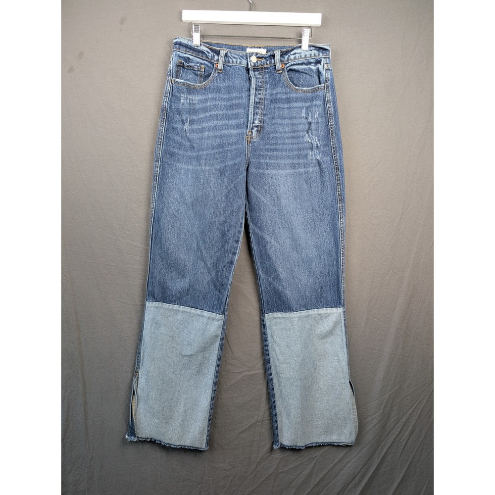 Cello High Rise Distressed Two Tone Raw Hem Straight Leg Jeans 11‎
